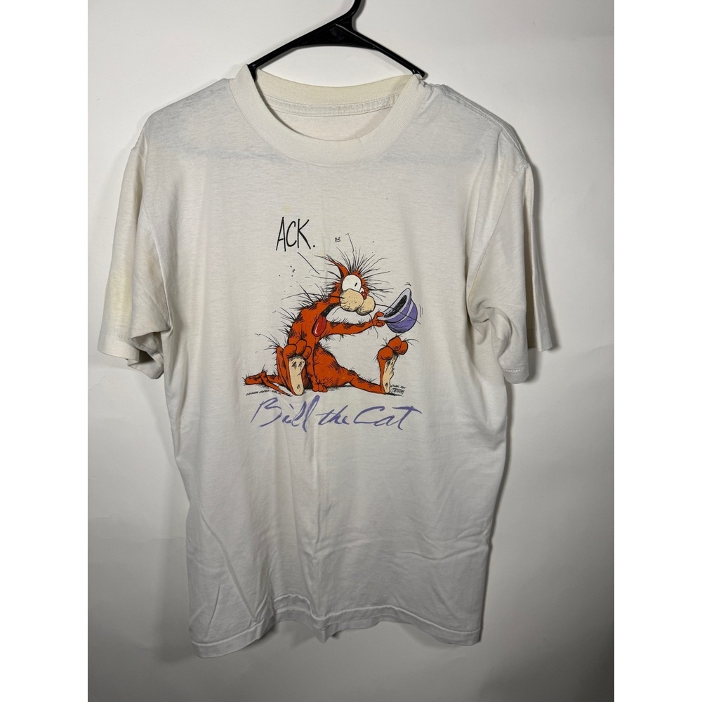 Vintage 1985 Bill the Cat T Shirt Bloom County Berkeley Breathed White Mens M‎